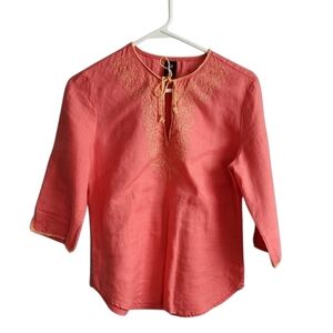 Gap Coral Embroidered Linen Top S